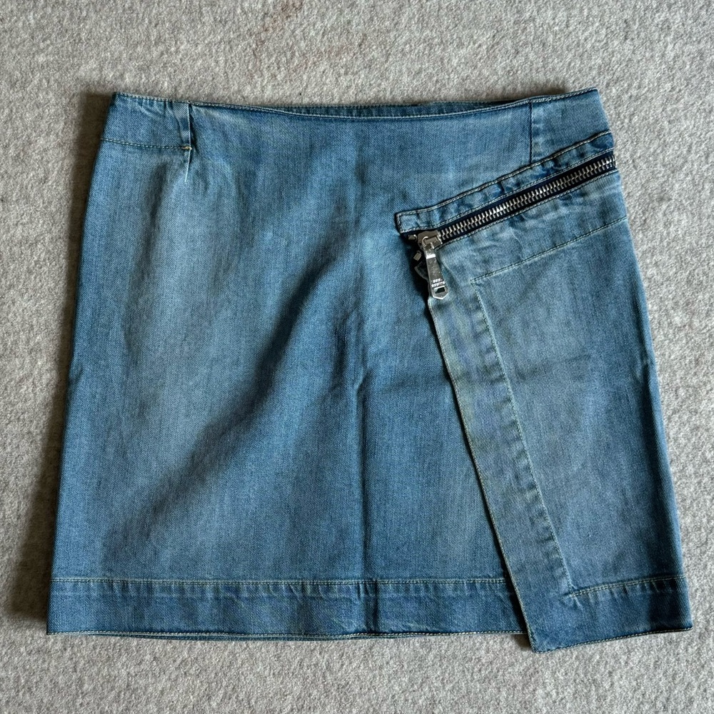 Cop copine asymmetrical mini denim skirt with zipper detailing